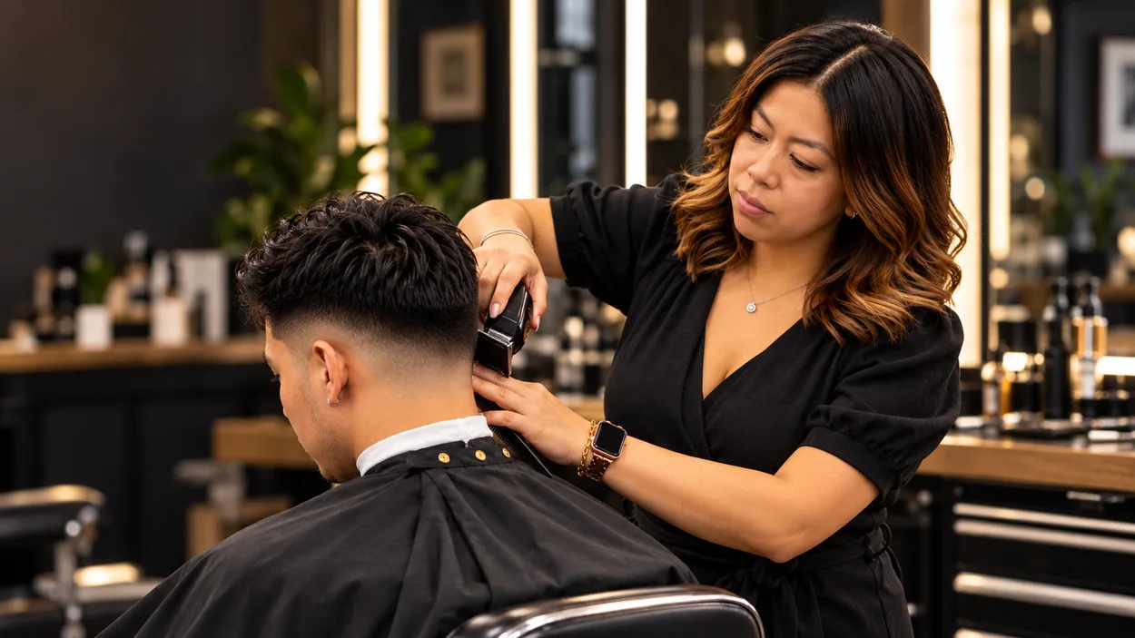 Illustrative salon service scene for Men’s haircuts